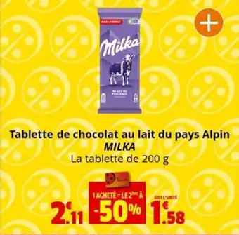 Tablette de chocolat au lait du pays Alpin MILKA La tablette de 200 g