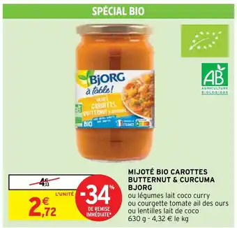 Intermarché MIJOTÉ BIO CAROTTES BUTTERNUT & CURCUMA BJORG offre