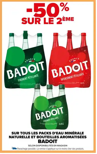 Carrefour SUR TOUS LES PACKS D'EAU MINÉRALE NATURELLE ET BOUTEILLES AROMATISÉES offre