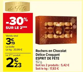 Carrefour Rochers en Chocolat Délice Croquant ESPRIT DE FÊTE 152 g. offre