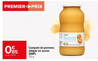 Carrefour Compote de pommes allégée en sucres SIMPL 720 g. offre