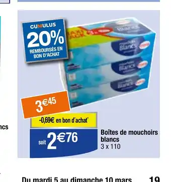 Migros Boîtes de mouchoirs blancs offre