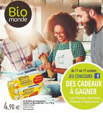 Biomonde Lot De Filets De Maquereaux Marinés Au Muscadet Bio 2 X 118 G Phare D'echmühl offre