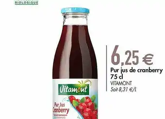 Biomonde Pur Jus De Cranberry 75 Cl Vitamont offre