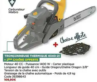 Bricomarché Tronçonneuse Thermique 4040-21 + 2ème Chaîne Offerte offre