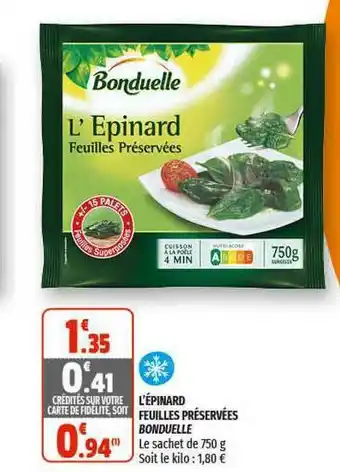 Coccimarket L'épinard Feuilles Préservées Bonduelle offre