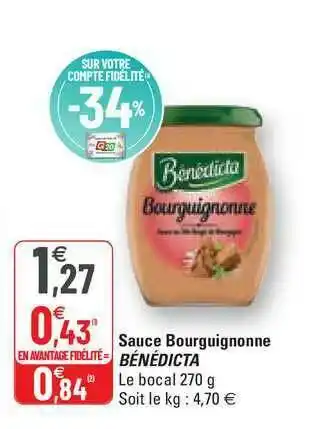 G20 Sauce Bourguignonne Bénédicta offre