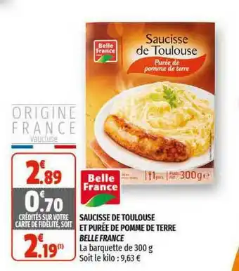 Coccimarket Saucisse De Toulouse Et Purée De Pomme De Terre Belle France offre