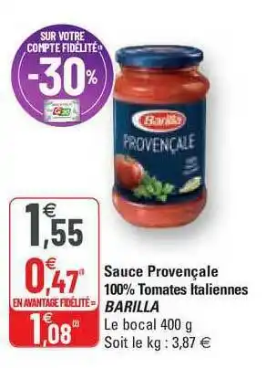 G20 Sauce Provençale 100% Tomates Italiennes Barilla offre
