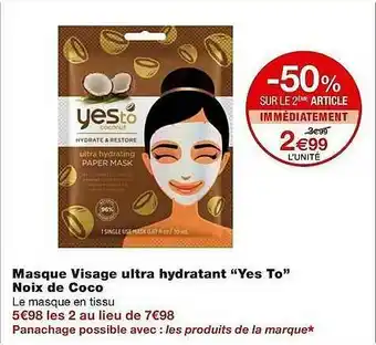 Monoprix Masque Visage Ultra Hydratant offre