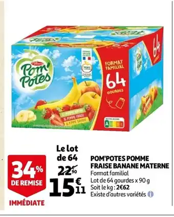 Auchan Pom'potes pomme fraise banane materne offre