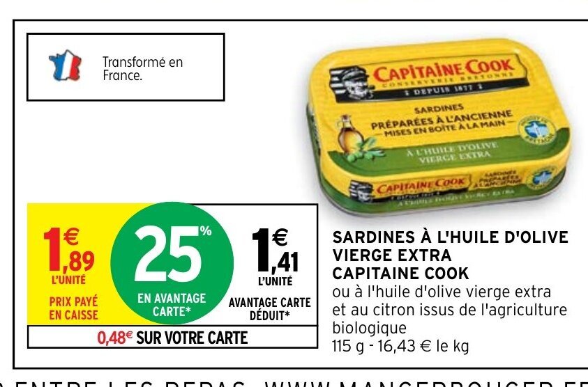 Promo Sardines a L'huile d'olive Vierge Extra Capitaine Cook chez