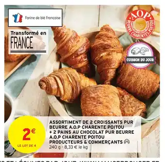 Intermarché Assortument De 2 Croissants Pur Beuure A.o.p Charente Poitou + 2 Pains Au Chocolat Pur Beurre offre