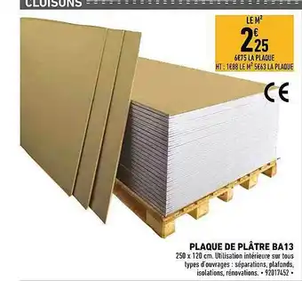 Brico Cash Plaque De Plâtre Ba13 offre