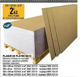 Brico Cash Plaque De Plâtre Ba13 offre
