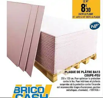 Brico Cash Plaque De Plâtre Ba13 Coupe-feu offre