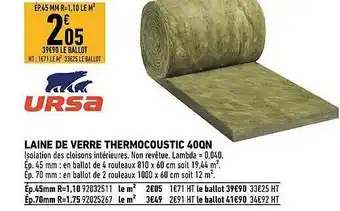 Brico Cash Laine De Verre Thermocoustic 40qn Ursa offre