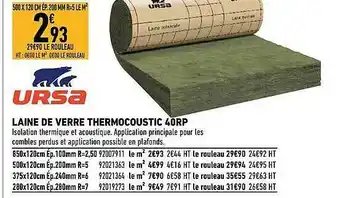 Brico Cash Laine De Verre Thermocoustic 40rp offre