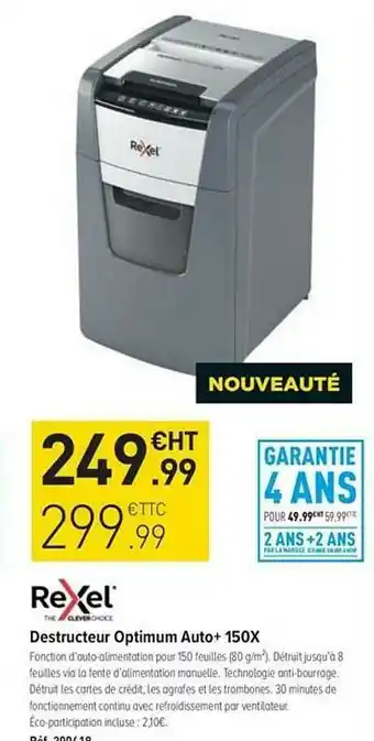 Top Office Rexel Destructeur Optimum Auto+ 150x offre