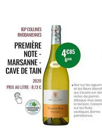 Nicolas Igp Collines Rhodaniennes Première Note - Marsanne - Cave De Tain 2020 offre