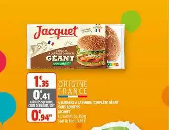 4 Burgers à La Farine Complète Géant Sans Additifs Jacquet