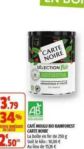 Coccinelle Supermarché Café Moulu Bio Rainforest Carte Noire offre