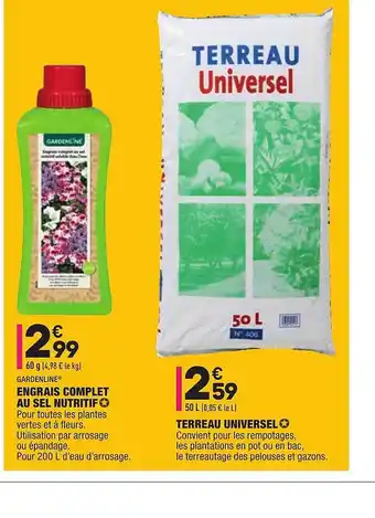 ALDI Gardenline Engrais Complet Au Sel Nutritif Terreau Universel offre