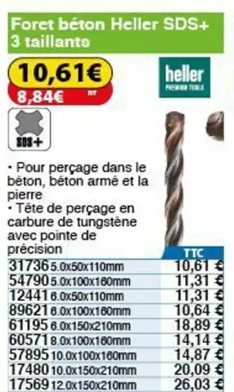 Foret Béton Heller SDS+3 Taillants