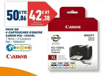 Bureau Vallée Canon pack de 4 cartouches d’encre pgi -1500xl offre