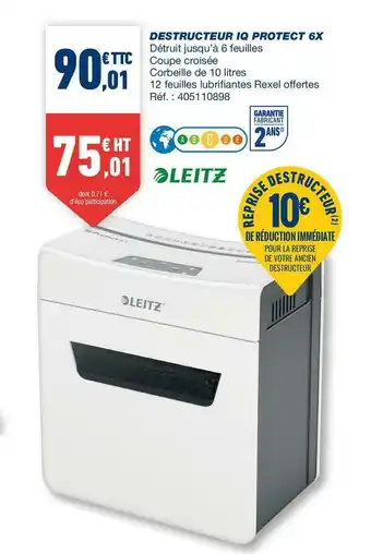 Bureau Vallée Leitz destructeur iq protect 6x offre