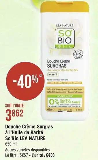 So’bio lea nature douche crème surgras à l’huile de karité