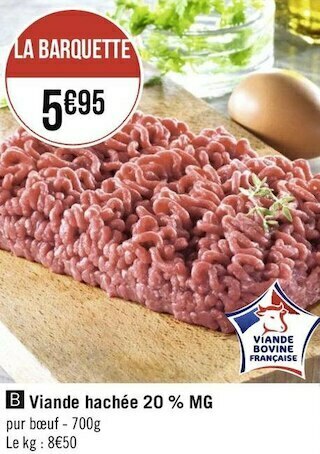 Viande hachée 20 % mg