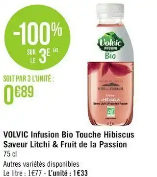 Volvic infusion bio touche hibiscus saveur litchi & fruit de la passion