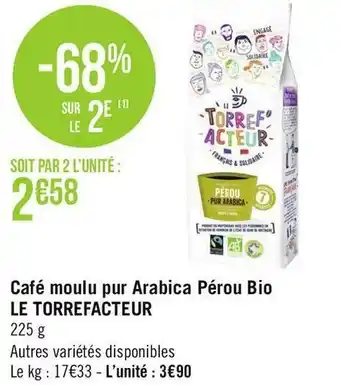 Le torrefacteur café moulu pur arabica pérou bio