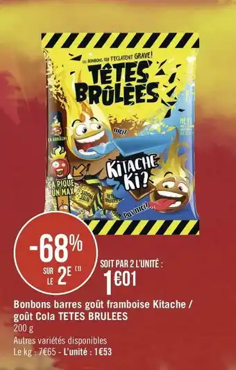 Tetes brulees bonbons barres goût framboise kitache / goût cola