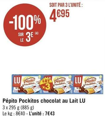 Géant Casino Lu pépito pockitos chocolat au lait offre