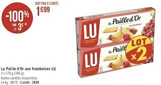 Géant Casino Lu la paille d’or aux framboises offre