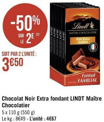 Géant Casino Lindt chocolat noir extra fondant maître chocolatier offre