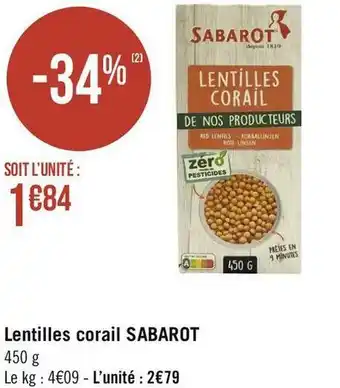 Sabarot lentilles corail