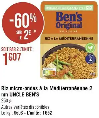 Uncle ben’s riz micro-ondes à la méditerranéenne 2 mn