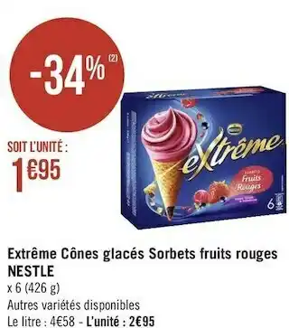 Nestlé extrême cônes glacés sorbets fruits rouges
