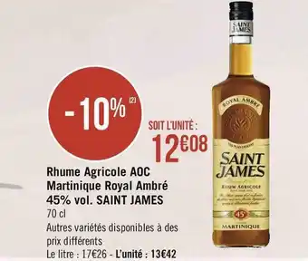 Saint james rhume agricole aoc martinique royal ambré 45% vol.