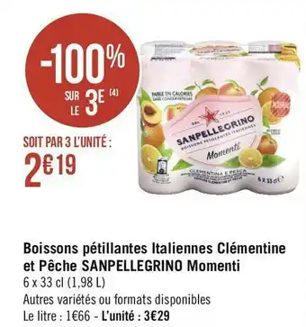 Sanpellegrino boissons pétillantes italiennes clémentine et pêche momenti