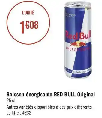 Géant Casino Red bull boisson énergisante original offre