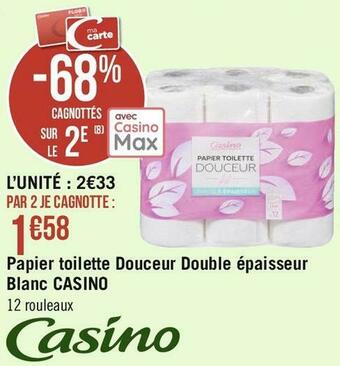 Géant Casino Casino papier toilette douceur double épaisseur blanc offre