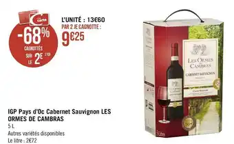 Géant Casino Les ormes de cambras gp pays d’oc cabernet sauvignon offre