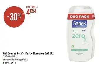Géant Casino Sanex gel douche zero% peaux normales offre