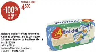 Géant Casino Blédina assiettes blédichef petite ratatouille et duo de poissons / purée onctueuse epinards et saumon du pacifique dès 12 mo offre