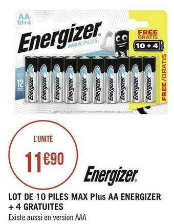 Energizer lot de 10 piles max plus aa + 4 gratuites