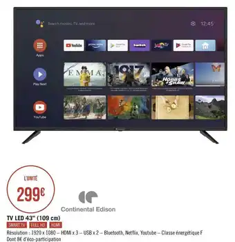 Continental edison tv led 43’’ (109 cm)